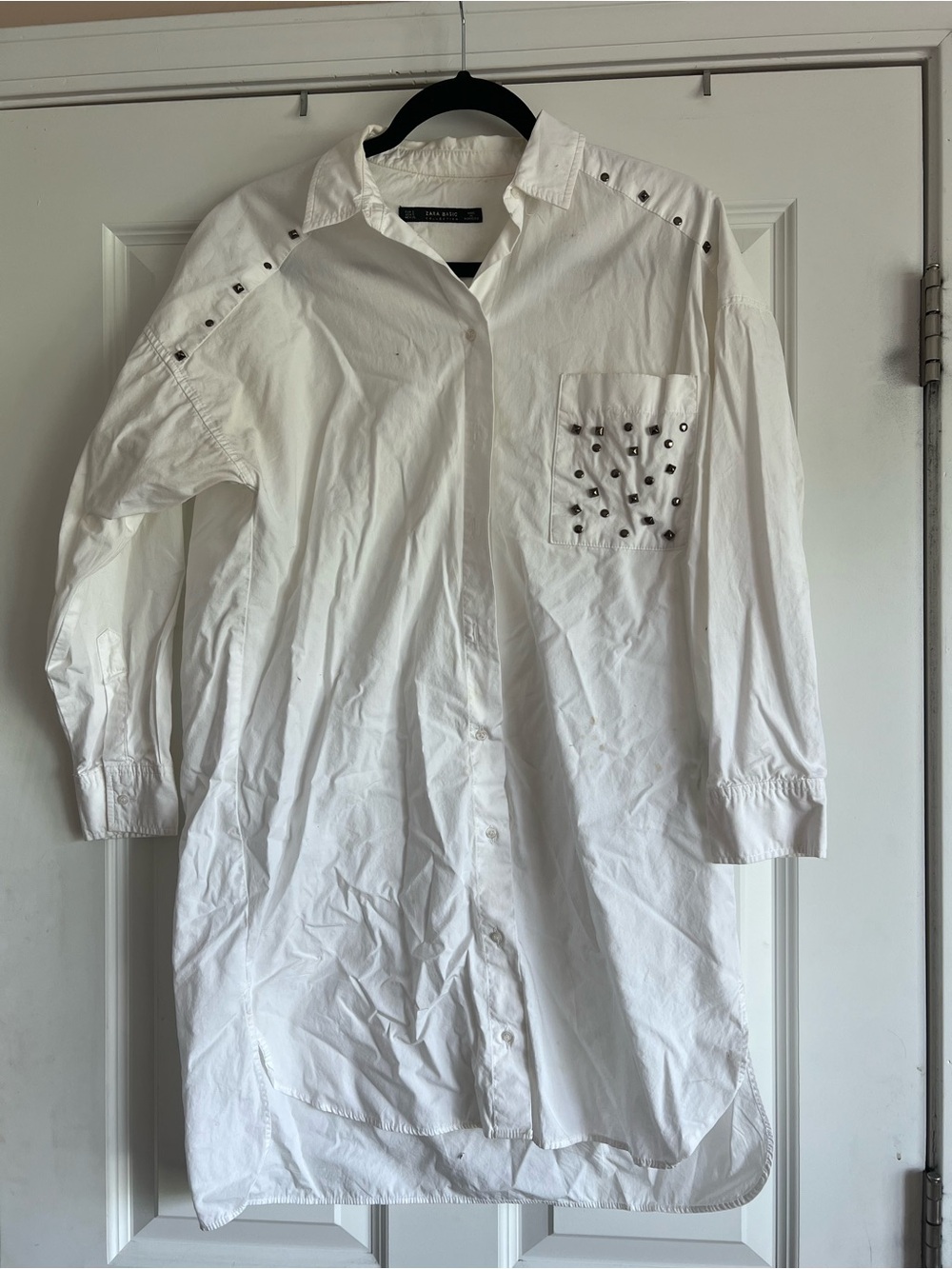 Zara White Stud-Embellished Button-Up Dress